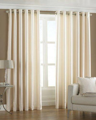 PINDIA 2 Piece Combo Faux Silk Eyelet Polyester Plain Ringtop Door Window Curtain (7 ft, Off-White) - Home Decor Lo
