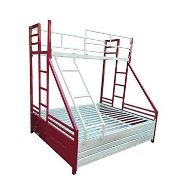 S K Grill Art Metal Bunk Bed with Storage (White & Maroon, 4 x 6 Lower & 2.5 x 6 top) - Home Decor Lo