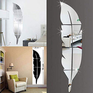 Wall1ders - Plume Feather 3D Acrylic Mirror Wall Sticker for Home and Office, Silver - Home Decor Lo