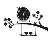 Load image into Gallery viewer, invision1 3D Acrylic Wall Clock Tree Bird Coffee Cup On Jhula Design for Living Room, Bedroom Wall, Home and Office - Black - Home Decor Lo