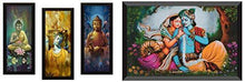 Load image into Gallery viewer, SAF &#39;Buddha&#39; Digital Reprint (Synthetic, 42 cm X 60 cm, Set of 3, SAFlp02) &amp; Radha Krishna Design Exclusive Painting with Frame for Home &amp; Office Decoration(35 cm X 50 cm X 3 cm) Combo - Home Decor Lo