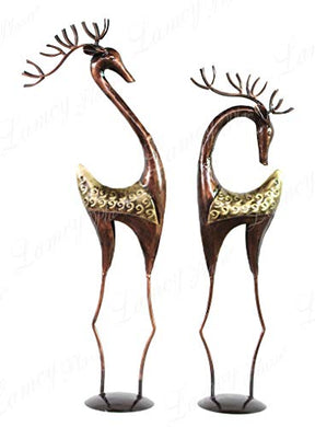 Lamcy Plaza Decorative Metal Idols of Deer for Home and Office |Home Decor|Showpiece|Decorative Showpiece| Deer statue for home décor SIZE (Small L10 X W6 X H36 & Small L8 X W6 X H32 Inches), Set of 2 - Home Decor Lo