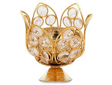 Load image into Gallery viewer, FESTIVE INDIA Brass Bowl Crystal Round Shape Kamal Deep Akhand Jyoti Oil Lamp Diya (10x10x9 cm, Gold) - Home Decor Lo
