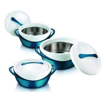 Load image into Gallery viewer, Pinnacle Panache Matte Casseroles Set of 3 (600ml + 1200ml + 2500ml) Stainless Steel 304 Inner Body to Keep Food Hot (Teal) - Home Decor Lo