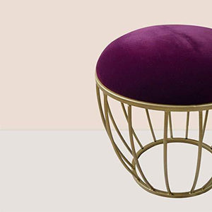 Nestroots Stools for Home Living Room | Ottoman Footstool Upholstered with Cushion Footrest Stool for Living Room -Designer Metallic Legs Added Stability (Dark Purple| Set of 2) - Home Decor Lo