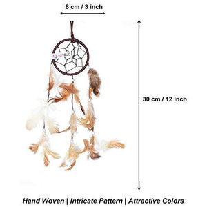 DREAM CATCHER Natural Feather Small Dream Catcher Hanging for Cars/Rooms (3 inch) - for Positive Energy and Protection (Brown/White) (Pack of 1) - Home Decor Lo