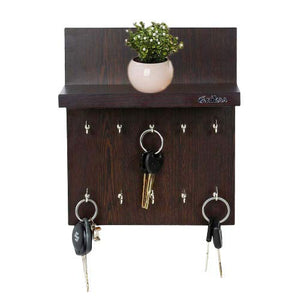 Anikaa Aldo Wooden Key Holder Stand/Wall Hooks Stand/Plain Key Holder for Home Office/Wall Mounted Key Holder/Key Hold/Key Chain Hanging Board/Wall Hanging Key Holder/Key Holder with Shelf (Wenge) - Home Decor Lo