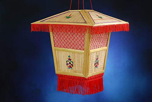 Hand Made Cane Diwali Lantern | Kandil | Diwali Decoration | DMD 007 (Red) - Home Decor Lo