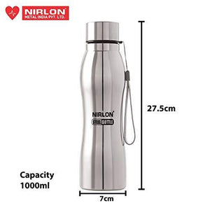 NIRLON Stainless Steel 5 Pcs Fridge Water Bottle/Refrigerator Bottle/Single Wall Bottle 1000 ML - Home Decor Lo