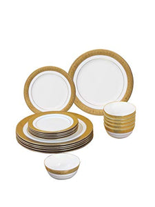 Clay Craft Fine Ceramic Premium New Georgian Dinner Set of 18 Pieces, Enchanting Gold, multicolor, standard