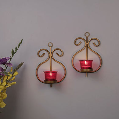 Homesake Metal Decorative Golden Wall Sconce Candle Holder, Pack of 2 - Home Decor Lo