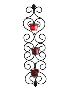 Home Sparkle Decorative Wall Sconce Tealight Candle Holder | Wall Hanging Tealight Candle Holder for Home Decor Balcony Decor with 3 Glass Cup (Black) - Home Decor Lo
