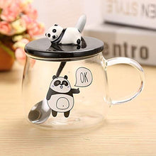 Load image into Gallery viewer, NYRWANA DELIVERING SMILES IN INIDA Glass Coffee Mugs With 3D Panda Lid And Spoon - 1 Piece, Transparent, 450 ml - Home Decor Lo
