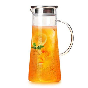 Korona Aquatic Glass jug Pitcher with with lid iced Tea Pitcher Water jug hot Cold Water ice Tea, Wine Coffee Milk and Juice Beverage Carafes 1.3 LTR - Home Decor Lo