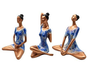 Set of 3 Yoga Posture Lady Statue Figurine for Home Decor Items | Statue for Gift | Handicraft Items in Showpieces & Figurines | Decorative Items for Room in Racks & Shelves-Green - Home Decor Lo