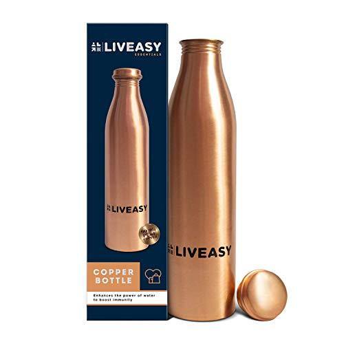 LivEasy Essentials 100% Pure Copper Bottle 1000 mL - ayurvedic Health Benefits - Leak Proof Cap - Home Decor Lo