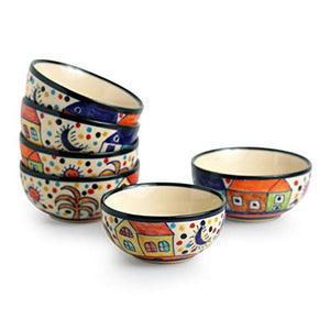ExclusiveLane The Serving Hut Goblets Ceramic Bowls Set Dinner Bowls - 6 Pieces, Multicolour - Snack Bowls Serving Bowls - Home Decor Lo