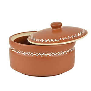 StyleMyWay Studio Pottery Ceramic Serving Donga Casserole with Lid (1000 ml, Terracotta) - Home Decor Lo