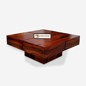 KendalWood Furniture Sheesham Wood Pre Assemble Plus Cut Square Coffee Table for Living Room | Wooden Center Table - Teak Finish - Home Decor Lo