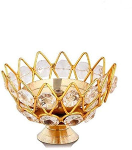 Heaven Decor Brass Bowl Crystal Diya Round Shape Kamal Deep Akhand Jyoti Oil Lamp for Puja and Home Dcor (Small) - Home Decor Lo