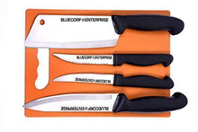Load image into Gallery viewer, BLUECORP® ENTERPRISE Stainless Steel Kitchen Knives Set, Standard Kitchen Knife/Vegetable Knife/PARING Knife, 4 Piece Set with Chopping Board, Knife Sets (Orange) - Home Decor Lo