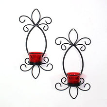Load image into Gallery viewer, Hosley Butterfly Wall Tealight Candle Holder Wall Sconce with 2 Red Glass Cup and Tealights for Home Decoration and Gifting, Set of 2