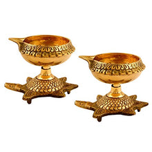 Load image into Gallery viewer, Hashcart Handmade Brass Kuber Diya with Turtle Base, Engraved Design Diyas for Pooja and Return Gifts- (Gold) - Home Decor Lo