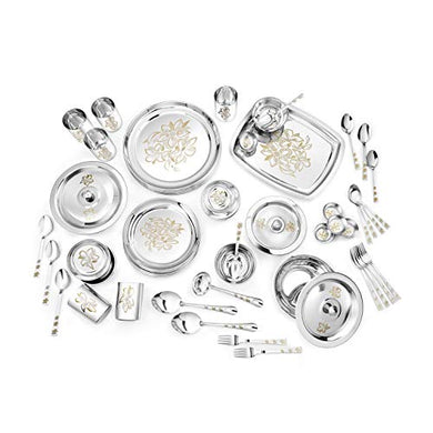 Classic Essentials Glory Stainless Steel Dinner Set, 61-Pieces, Silver - Home Decor Lo