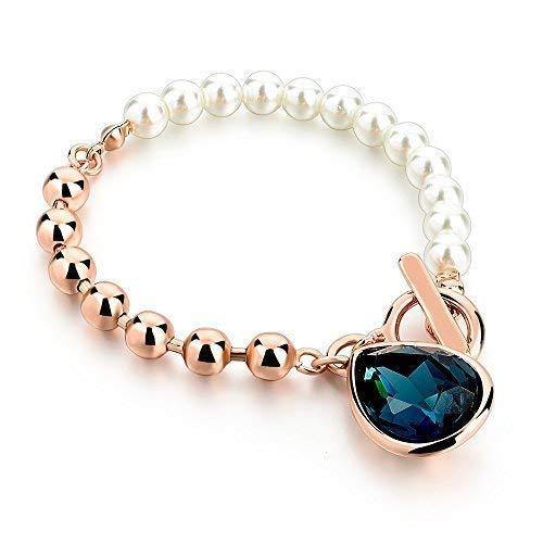 HOT AND BOLD Blue Pearl & Blue Austrian Crystal Charm Bracelet for Women - Home Decor Lo