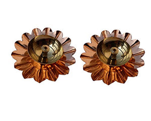 Collectible India Lotus Diya for Puja Oil Lamp - Diya Stand for Pooja Temple Mandir Puja Articles Decor (Set of 2) - Home Decor Lo