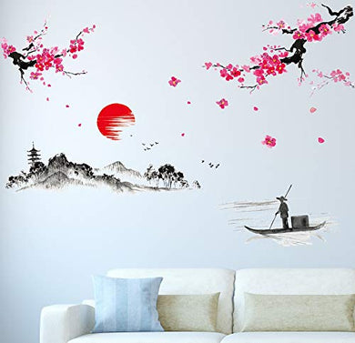 Amazon Brand - Solimo Wall Sticker for Living Room (The Lake & The Mountains, Ideal Size on Wall - 200 cm x 150 cm) - Home Decor Lo