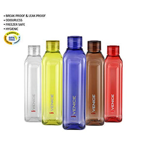 Cello Venice Exclusive Edition Plastic Water Bottle Set, 1 Litre, Set of 5, Multicolour - Home Decor Lo