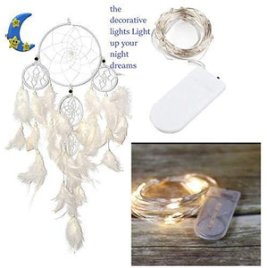 DIELDREAM Crafts Dream Catcher with Fairy led Lights Wall Hanging go Size55 cm White - Home Decor Lo