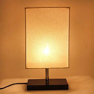 Make in Modern Table Lamp Wood Fabric Shade Bedside Desk Lamps for Bedroom, Living Room, Study (Rectangle) - Home Decor Lo