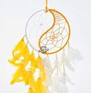 ARTBUG™ Yin Yang Yellow and White Dream Catcher Wall Hanging for Positive Energy and Protection (Big 6 Inch) for Home/Office/Shop/Rooms (Pack of 1) - Home Decor Lo