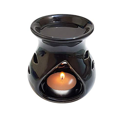 Pure Source India Ceramic Clay Candle Operated Aroma Burner (Black, 4 Inch) - Home Decor Lo