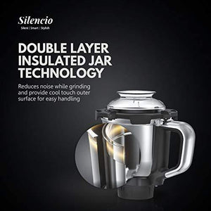 Havells Silencio 4 Jar Mixer Grinder with 5 Patented Technology,HVDC low noise motor,Double Layer Steel Jar,Digital Display with Pre-Set Options,Triple Safety Protection and 2 Litre Jar-Grey Black - Home Decor Lo