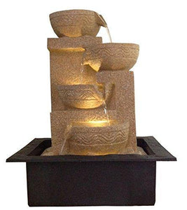 eCraftIndia Decorative Polystone Water Fountain (42 cm X 23 cm X 31 cm, Brown, Wfgw9834) & Wooden Decorative Analog Oval Pendulum Wall Clock (18 cm X 3 cm X 55 cm, Black) Combo - Home Decor Lo