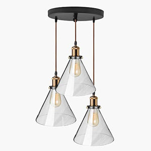 Homesake ® 3-Lights Urban Retro Nordic Style LED/Filament Bulb Round Cluster Chandelier Modern Glass Cone Shaped 60W Hanging Light with E27 Holder (Rose Gold)