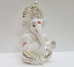 Gold Art India Silver Plated Terracotta Ganesh Idol (White) - Home Decor Lo