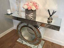 Load image into Gallery viewer, Venetian Image O Shaped Mirrored Console Table with Blue LED Light