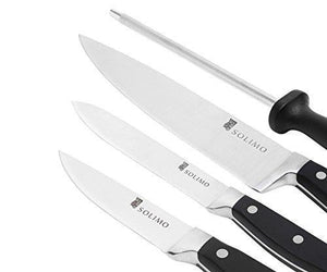 Amazon Brand - Solimo Premium High-Carbon Stainless Steel Kitchen Knife Set, 4-Pieces (with Sharpener), Silver - Home Decor Lo
