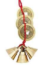 Load image into Gallery viewer, Plusvalue Fengshui Vastu Lucky Brass Hanging 3 Bell 3 Chinese Coins Main Entrance Door Hanging Decorative Home Office Wealth Spiritual Decor (Small) - Home Decor Lo