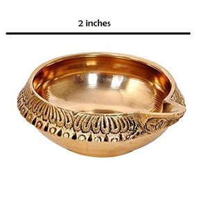 DXYZ 10 Pack Brass Gold Kuber Diya | Traditional Engraved Handmade Puja Diya for Deepavali | Oil Lamp for Diwali Decoration | Diwali Gifting (10) - Home Decor Lo