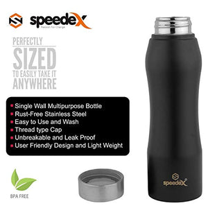 Speedex Stainless Steel Water Bottle, 1000ml, Set of 4, Black - Home Decor Lo