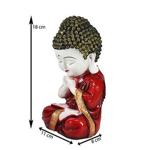 eCraftIndia Child Monk Figurine (15 cm X 10 cm X 20 cm, Red) & Lord Ganesha Polystone Water Fountain (23 cm X 23 cm X 30 cm, Brown, Wf9846) Combo - Home Decor Lo