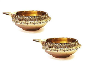 KUBER Diya. Pure Virgin Brass Diwali Puja Diya. Indian Pooja Oil Lamp Dia. 2.5 Inch Deepawali Diya/Oil Lamp/CandleTea Light Holder/Diwali Christmas Decoration ndian Gift Items (02 PC) - Home Decor Lo