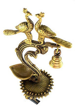 Load image into Gallery viewer, Two Moustaches Brass Ethnic Carved Twin Peacock Design Over Diya (Yellow_5.5 Inch X 4 Inch X 12 Inch) - Home Decor Lo