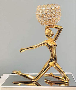 Decorative Metal Lady Yoga Pose with Crystal Bowl Showpiece for Gift/Home Decor & Gifting - Home Decor Lo