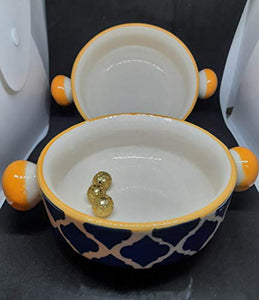 LOTUM Perfect Classy Look Blue & Yellow Handled Ceramic Cereal Bowls (Set of 2) for Maggi, Snacks, Fruits, Salad and Cereals/Ceramic Made in India - Home Decor Lo